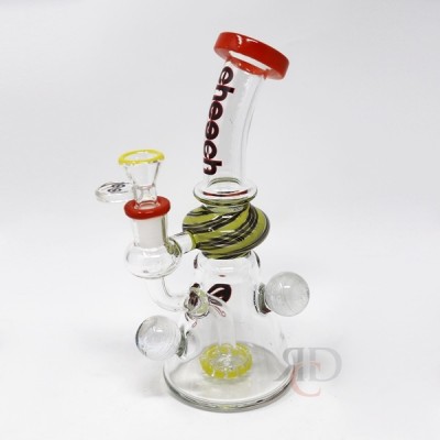 WATER PIPE CHEECH RIG WITH SHOWER HEAD PERC WITH MARBLE RED & YELLOW WPCH8002 1CT